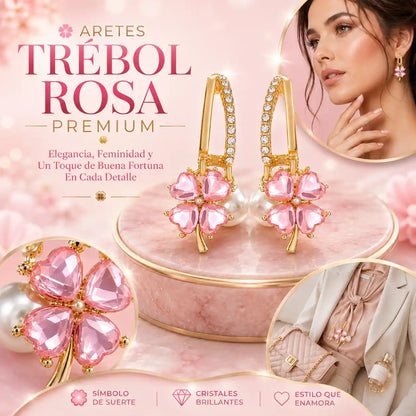 🌸 Aretes Trébol Rosa Premium