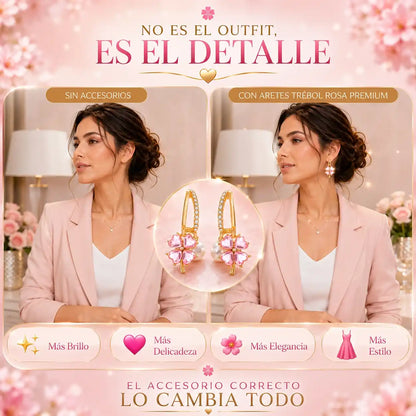 🌸 Aretes Trébol Rosa Premium