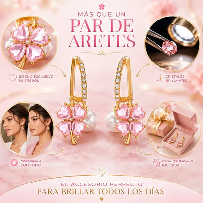 🌸 Aretes Trébol Rosa Premium