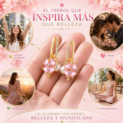 🌸 Aretes Trébol Rosa Premium